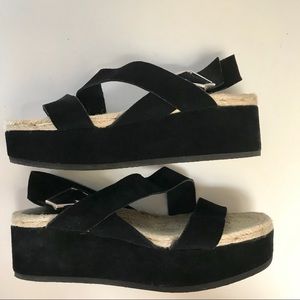 Rag & Bone Megan Black Wedge Platform Sandal Velvet like Straps Size 9.5